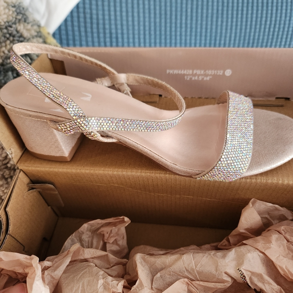 Rhinstone Sandals Block Heel Sz 7.5, Worn 1x